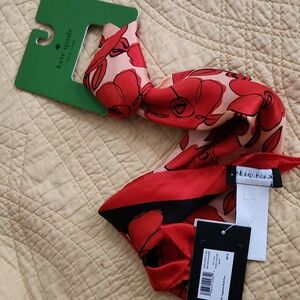 Kate Spade Silk Scarf/Tie with Red Roses and Black Stripes NWT